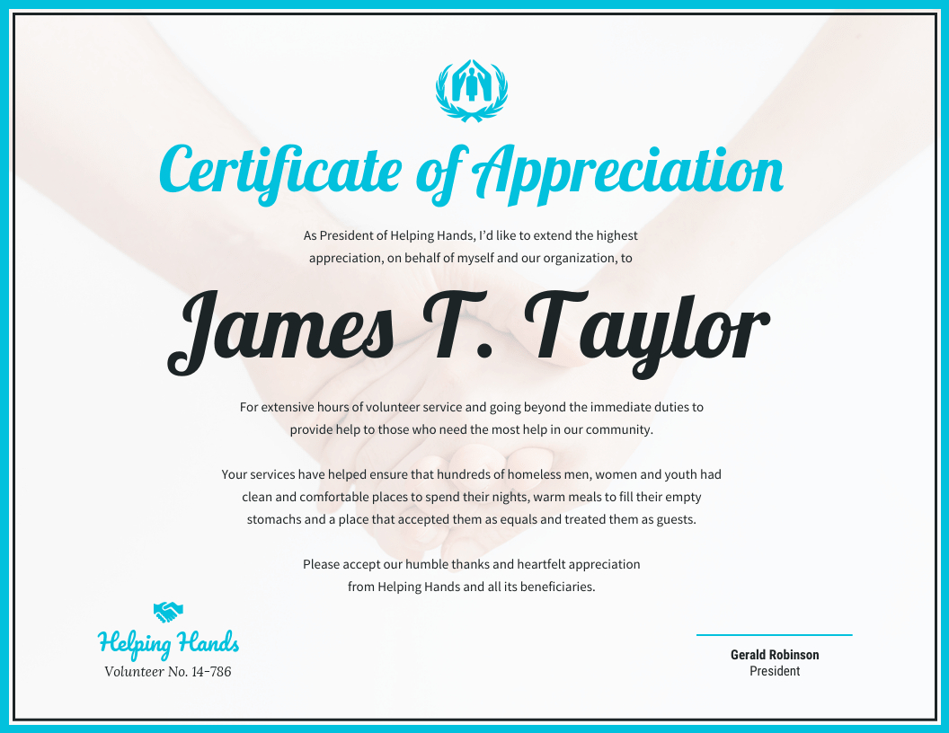 Certificate Of Appreciation Inside Volunteer Award Certificate Template