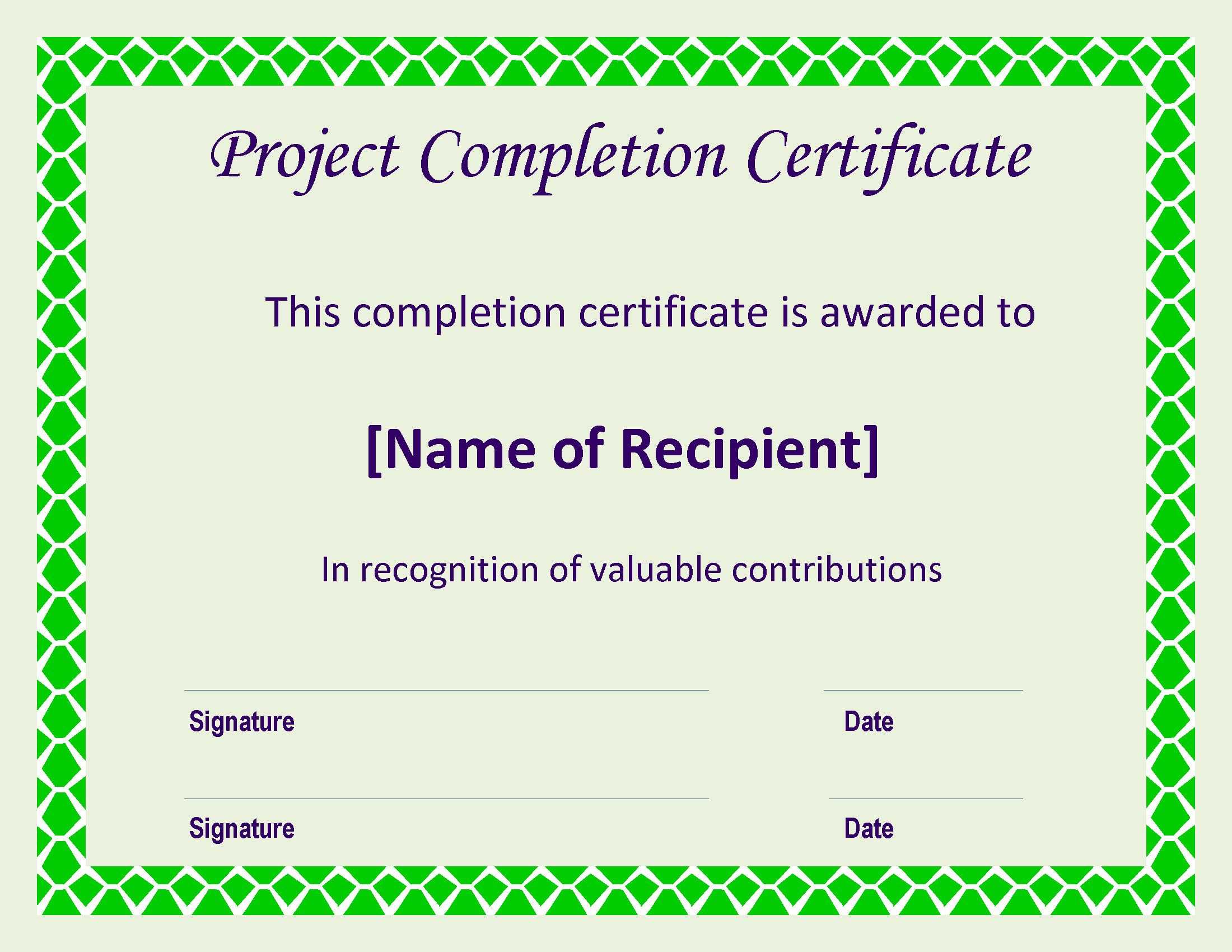 Certificate Of Completion Project | Templates At With Regard To Certificate Template For Project Completion