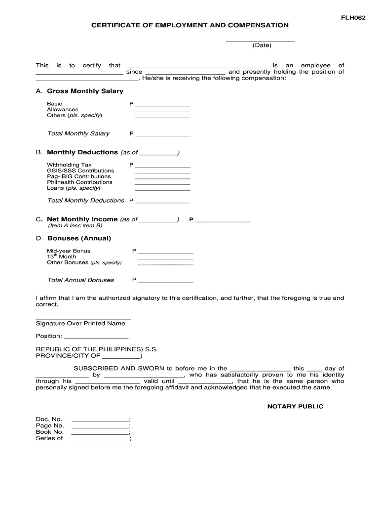 Certificate Of Employment With Compensation – Fill Online Regarding Sample Certificate Employment Template