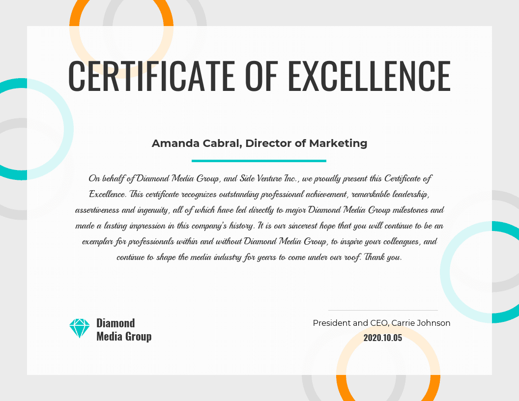 Certificate Of Excellence In Good Job Certificate Template