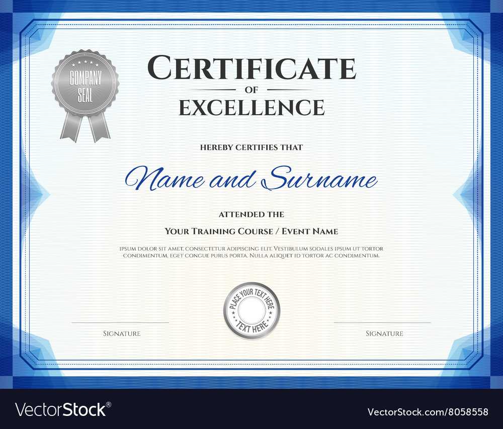 Certificate Of Excellence Template In Blue Theme Inside Free Certificate Of Excellence Template