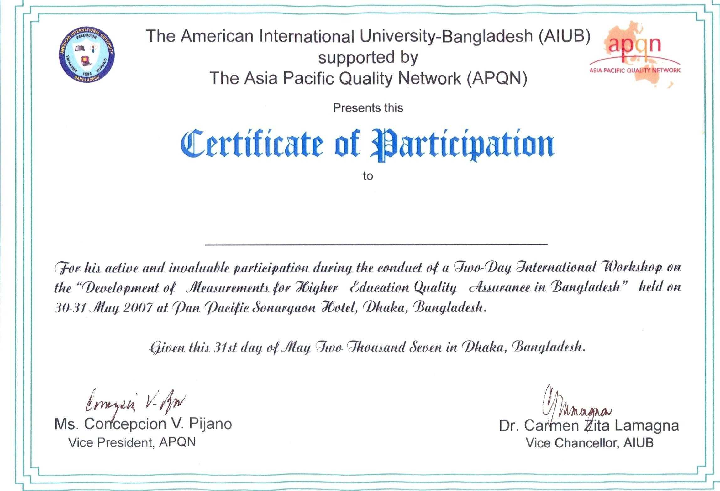 Certificate Of Participation Wording – Karan.ald2014 In Certification Of Participation Free Template