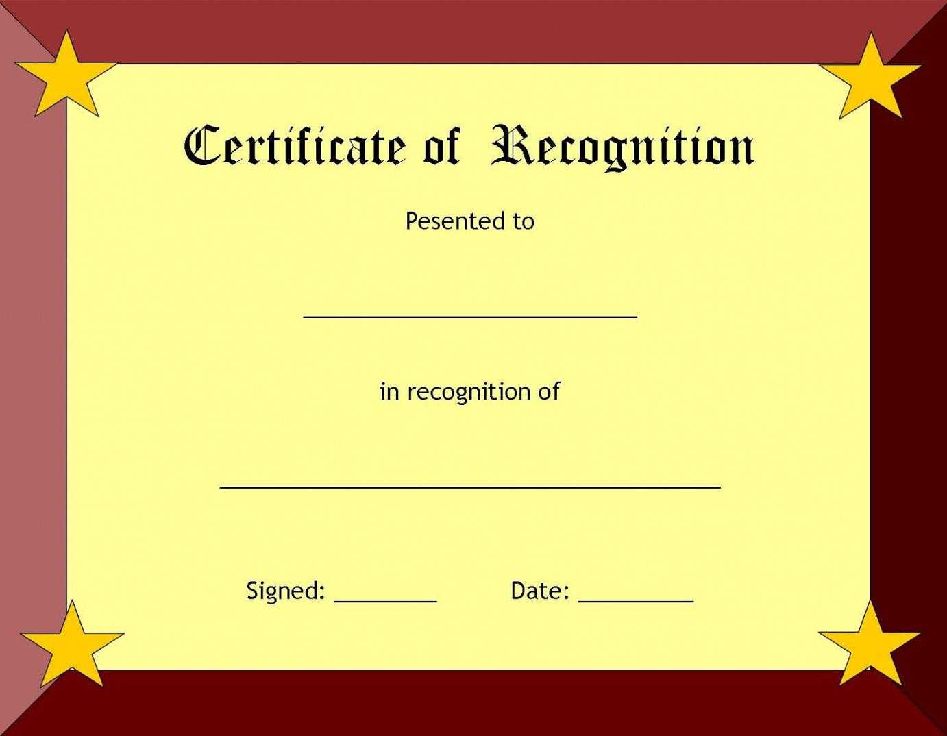 Certificate Of Recognition Template – Certificate Templates For Employee Recognition Certificates Templates Free