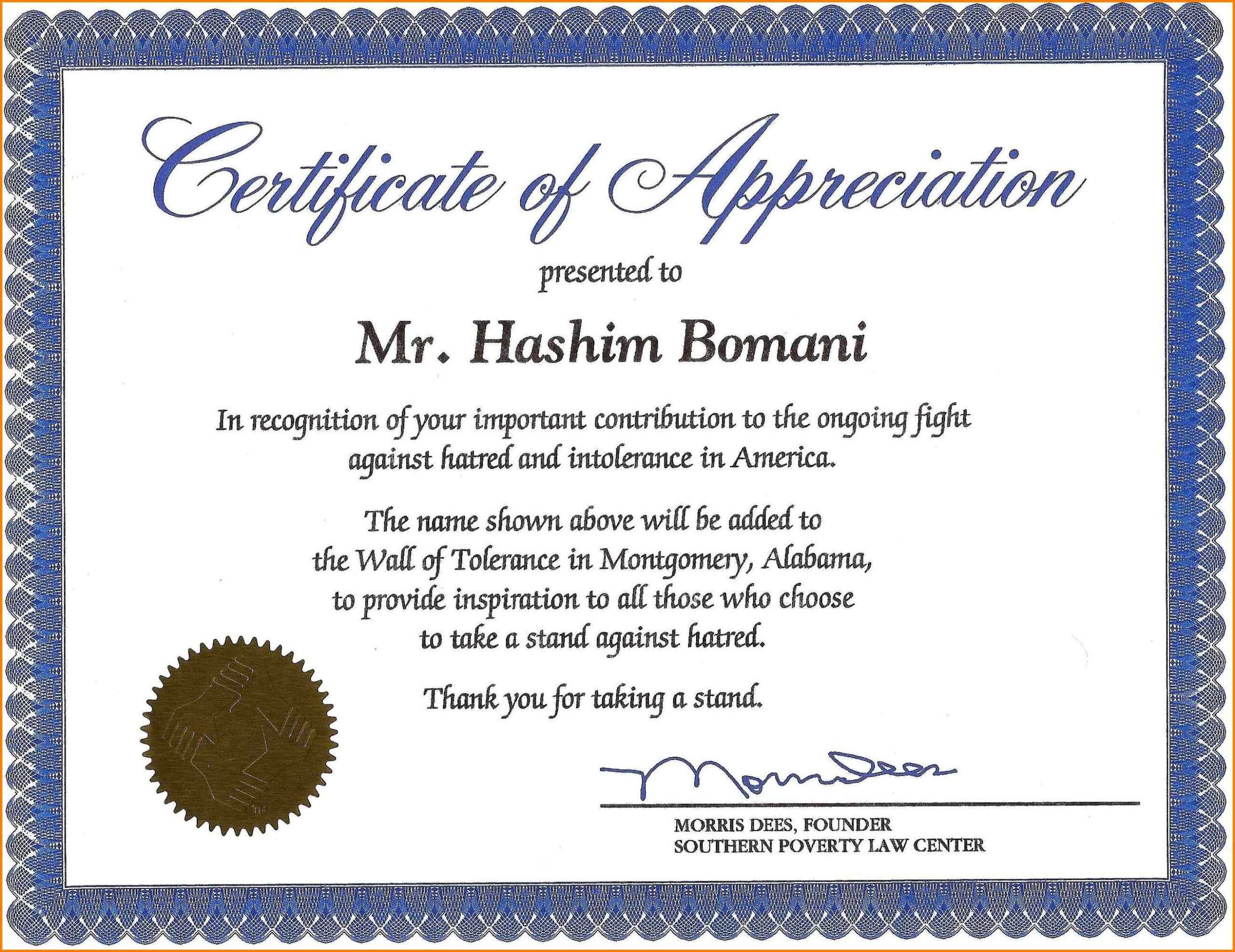 Certificate Of Recognition Wording Copy Certificate With Regard To Free Template For Certificate Of Recognition