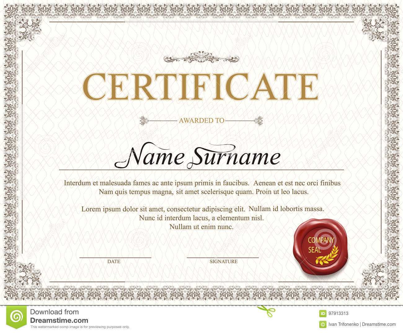 Certificate Template Design Stock Vector - Illustration Of With Regard To Mock Certificate Template
