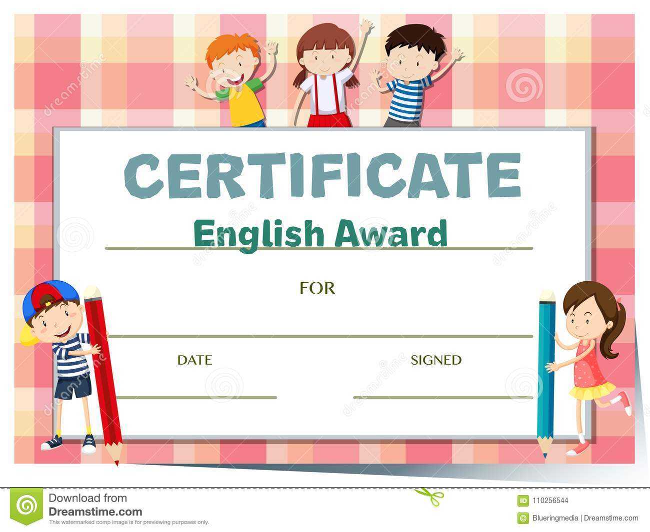 Certificate Template For English Award With Many Kids Stock Within Math Certificate Template