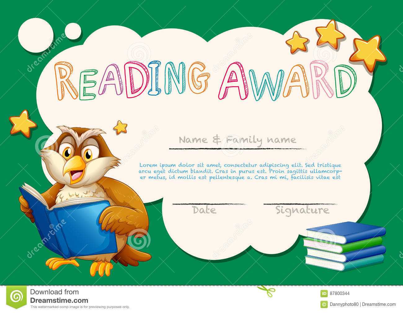 Certificate Template For Reading Award Stock Vector In Star Award Certificate Template