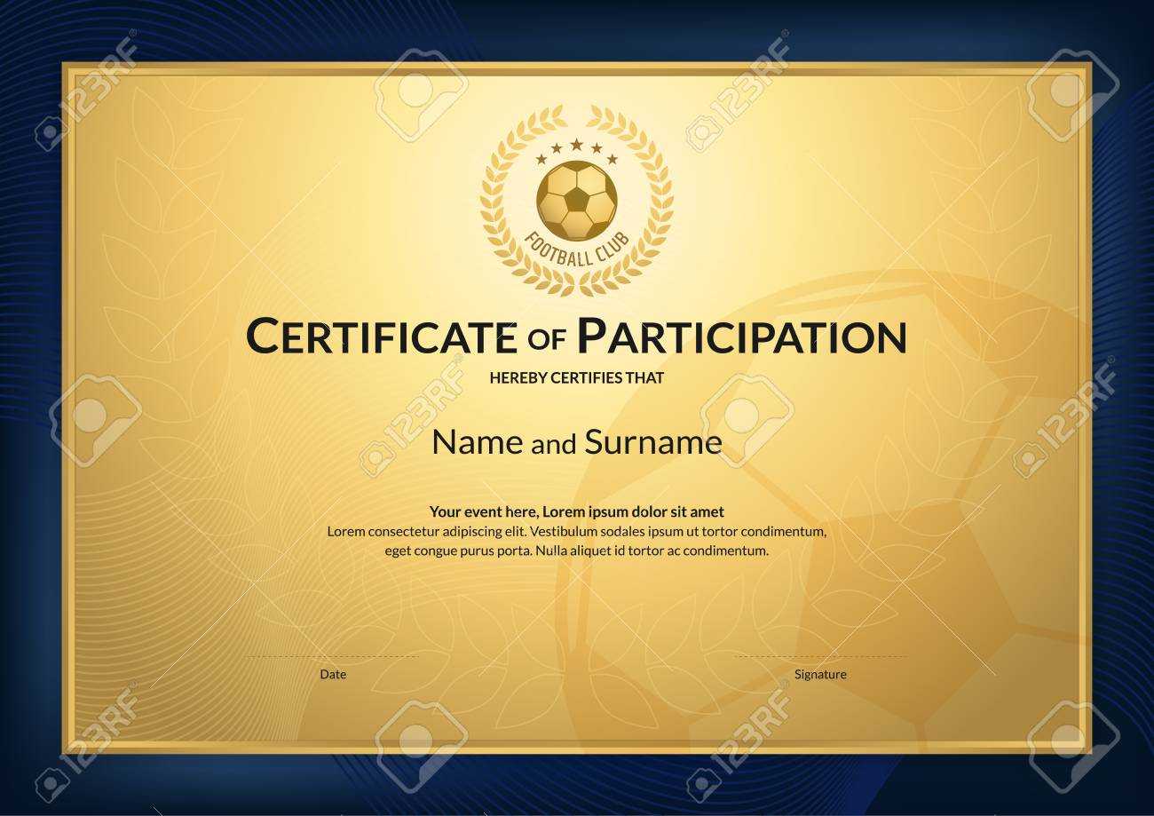 Certificate Template In Football Sport Theme With Gold Background.. Pertaining To Football Certificate Template