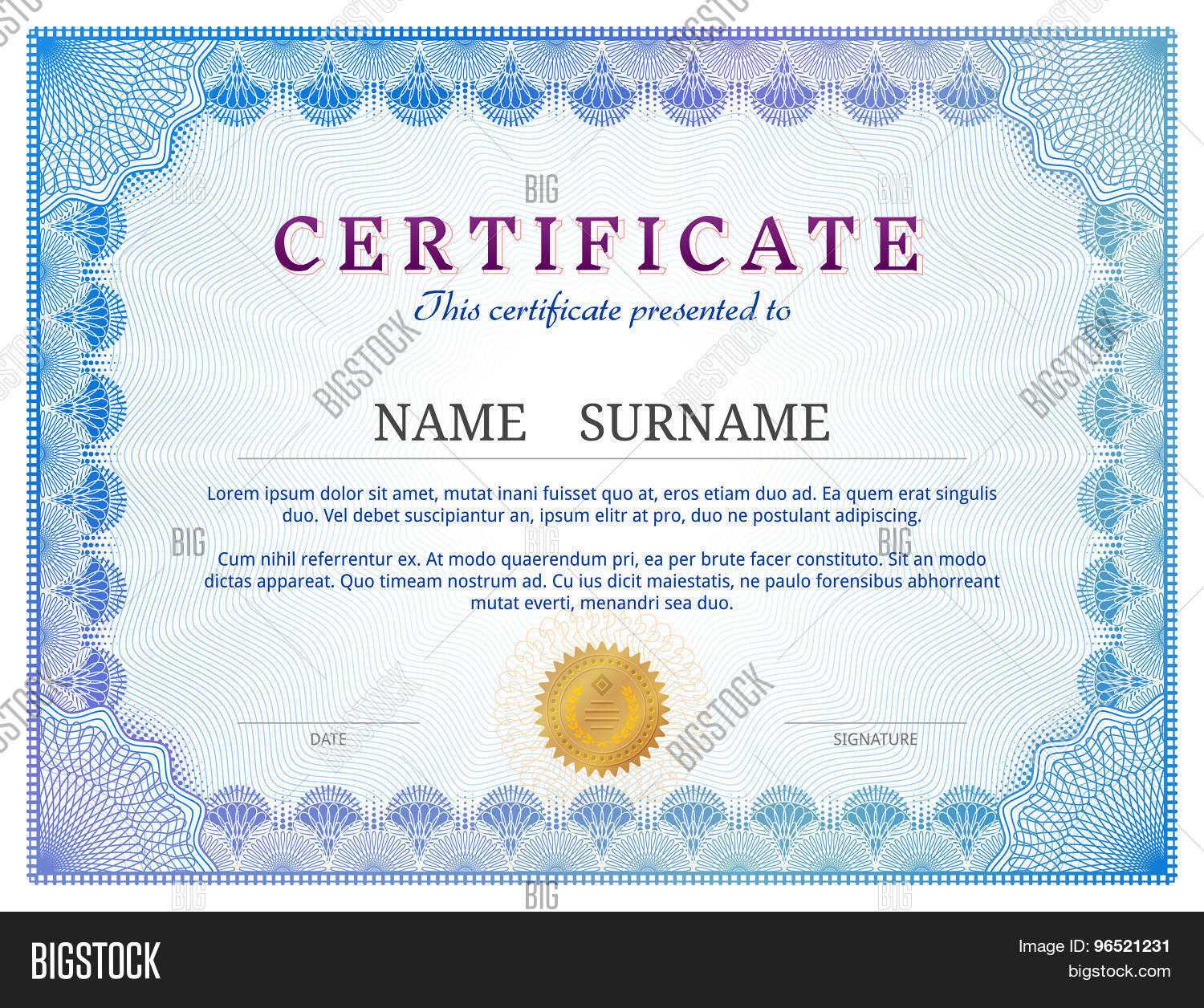 Certificate Template Vector & Photo (Free Trial) | Bigstock For Validation Certificate Template