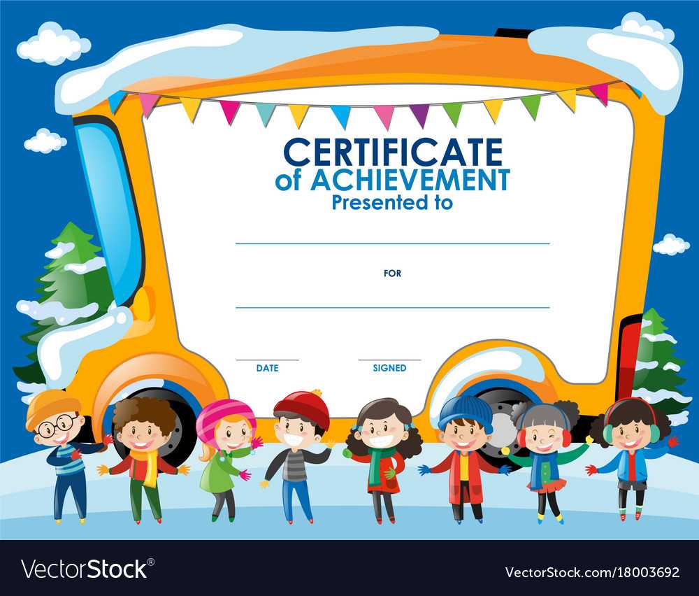 Certificate Template With Children In Winter Inside Certificate Of Achievement Template For Kids