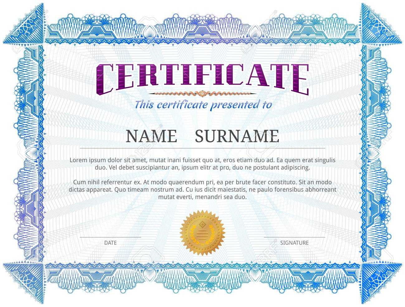 Certificate Template With Guilloche Elements. Blue Diploma Border.. Within Validation Certificate Template