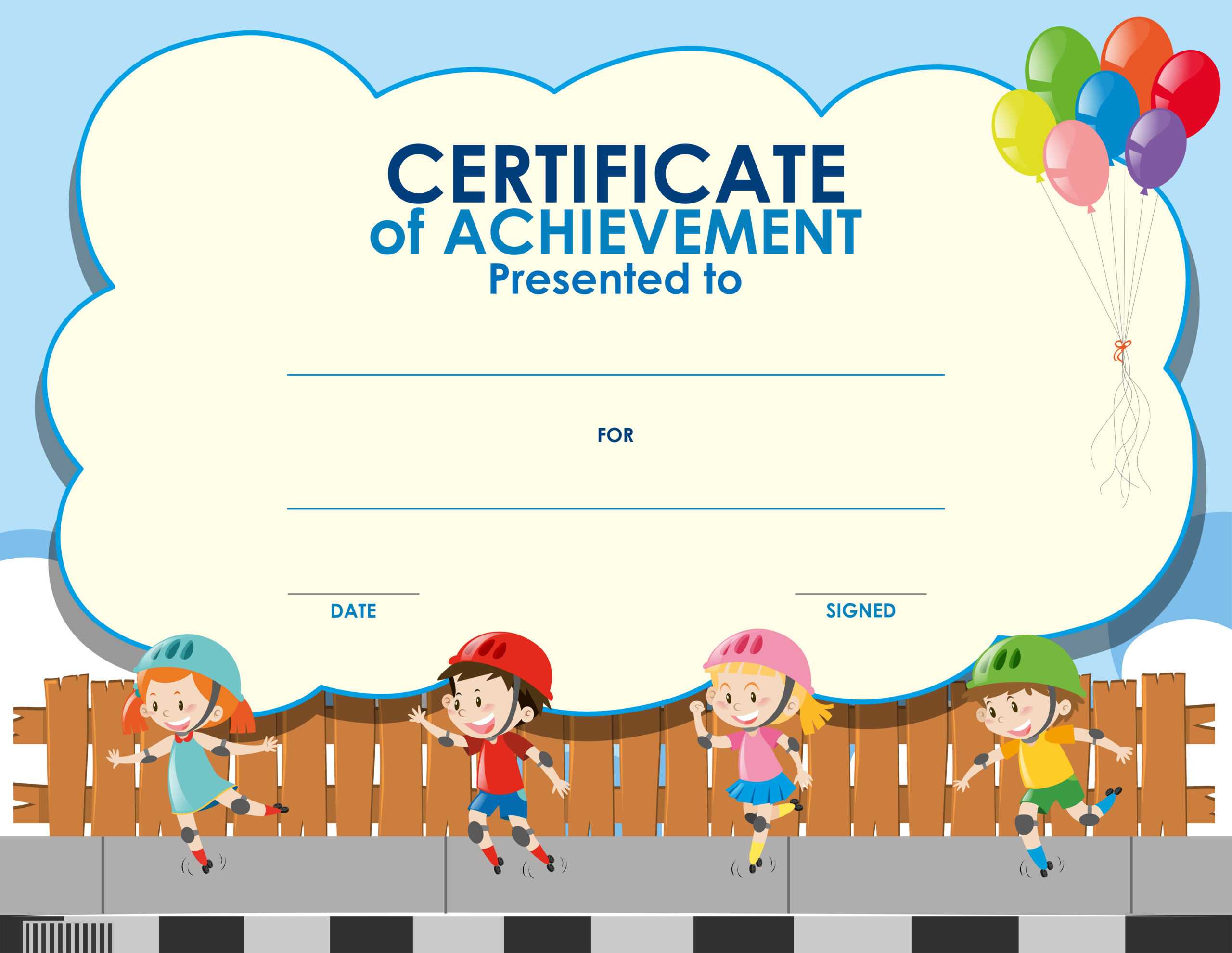 Certificate Template With Kids Skating – Download Free For Certificate Of Achievement Template For Kids