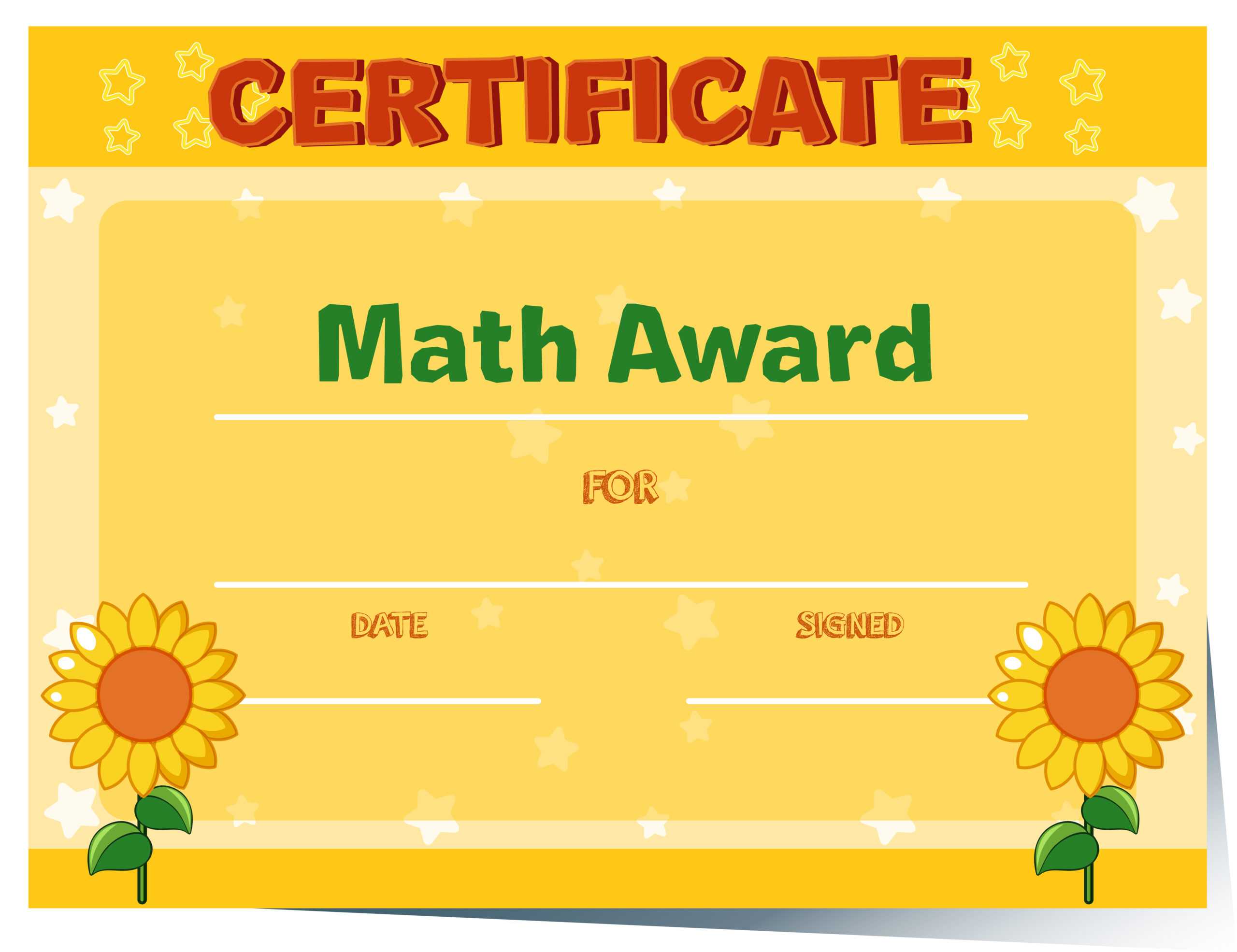 Certificate Template With Sunflowers In Background Within Math Certificate Template