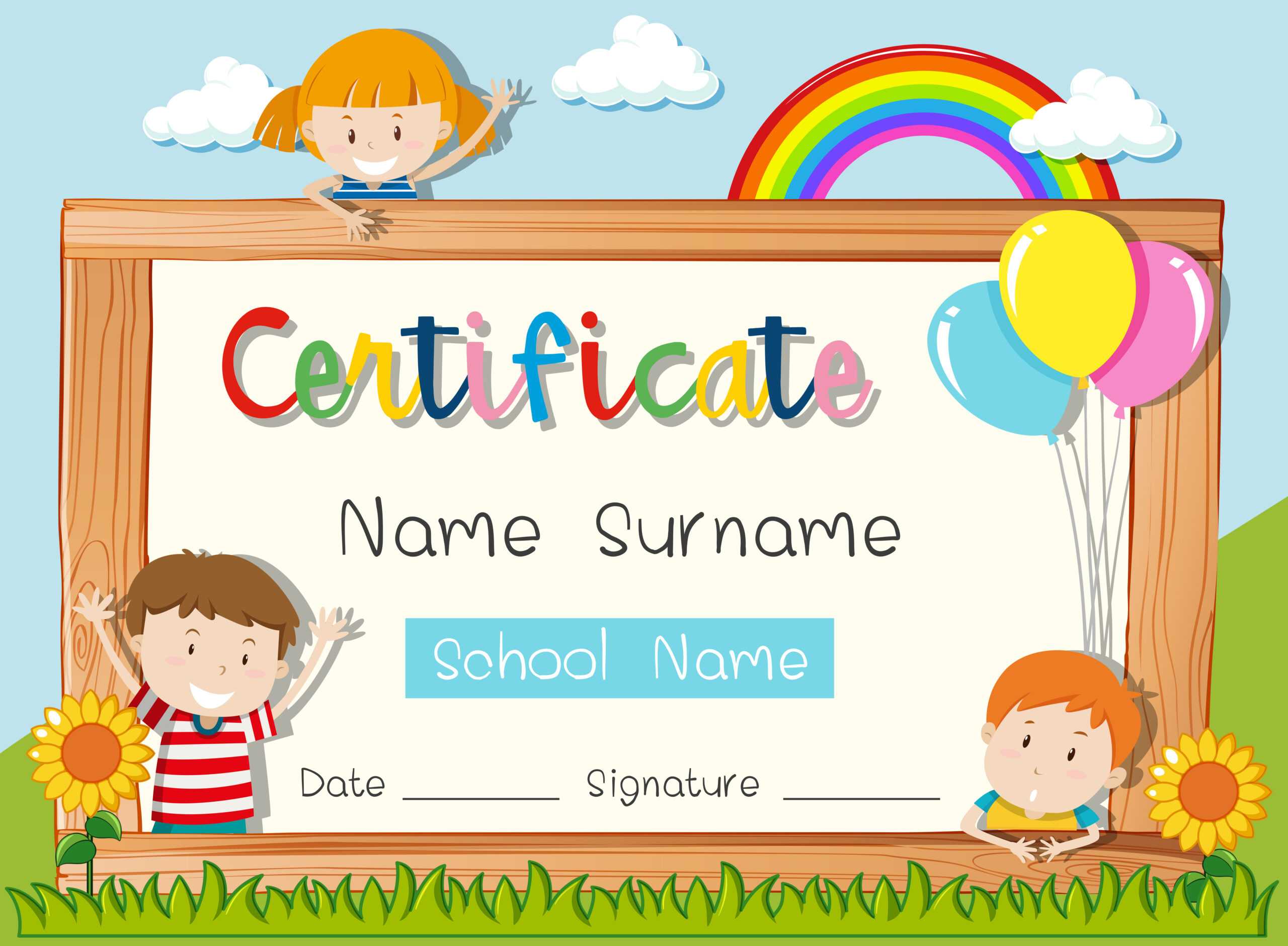 Certificate Template With Three Kids In Park – Download Free In Crossing The Line Certificate Template