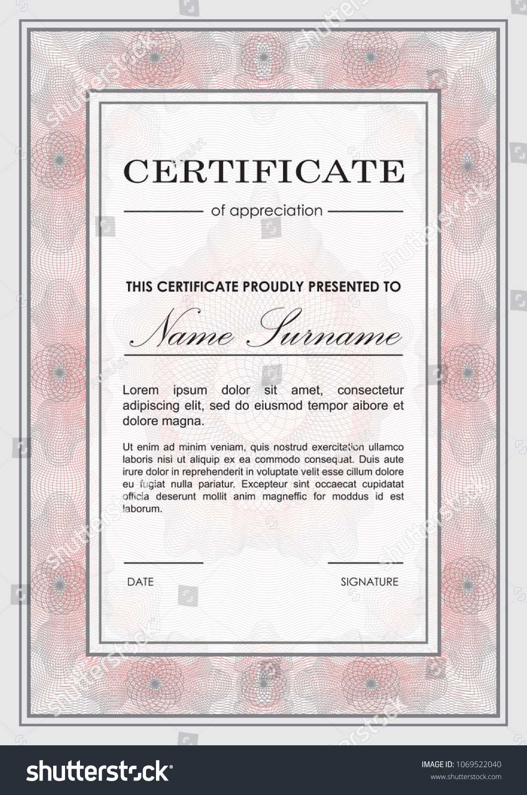 Certificate Vector Template Guilloche Frame Ornamental Stock Pertaining To Mock Certificate Template