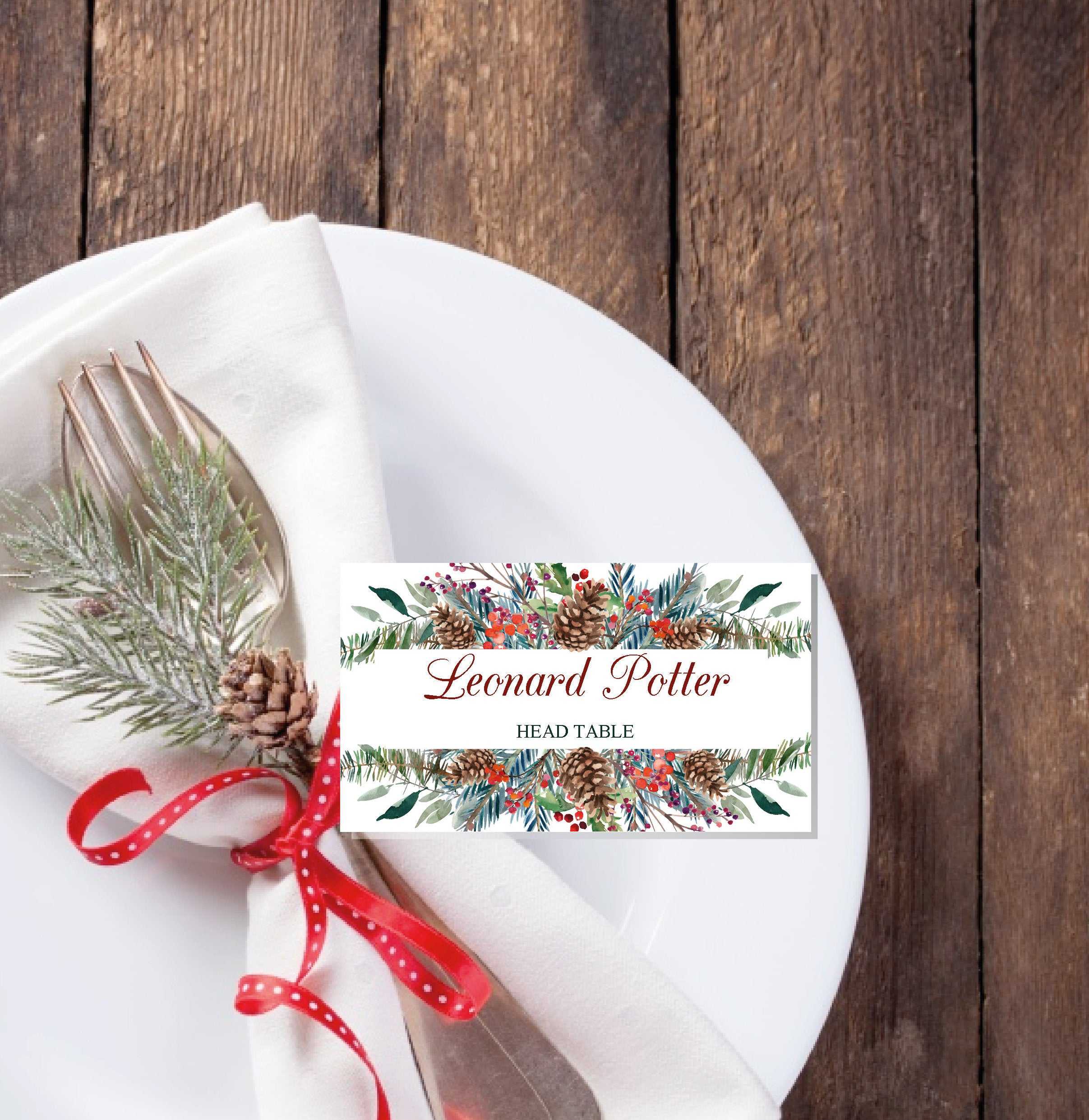 Christmas Place Cards Printable Template, Editable Names Intended For Christmas Table Place Cards Template