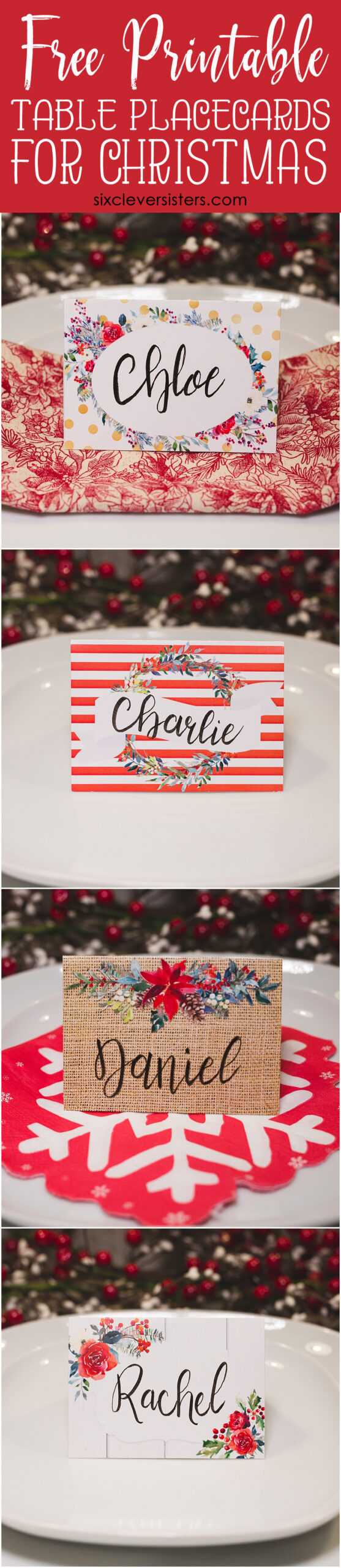 Christmas Table Place Cards { Free Printable} – Six Clever Pertaining To Christmas Table Place Cards Template