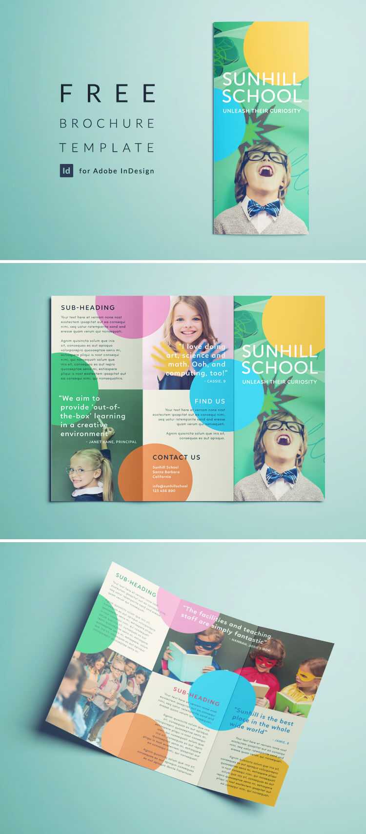 Colorful School Brochure – Tri Fold Template | Download Free In Tri Fold Brochure Template Indesign Free Download