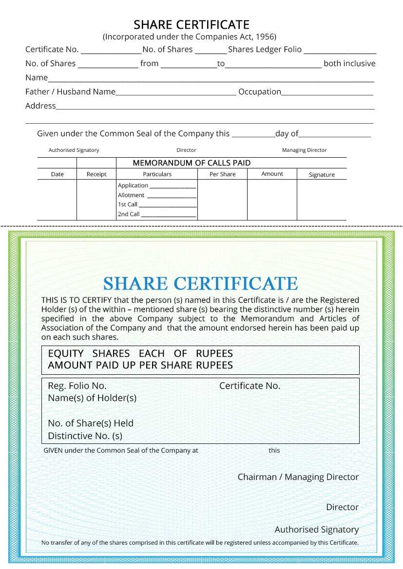 Company Share Certificate – Procedure For Issuing – Indiafilings With Regard To Share Certificate Template Companies House