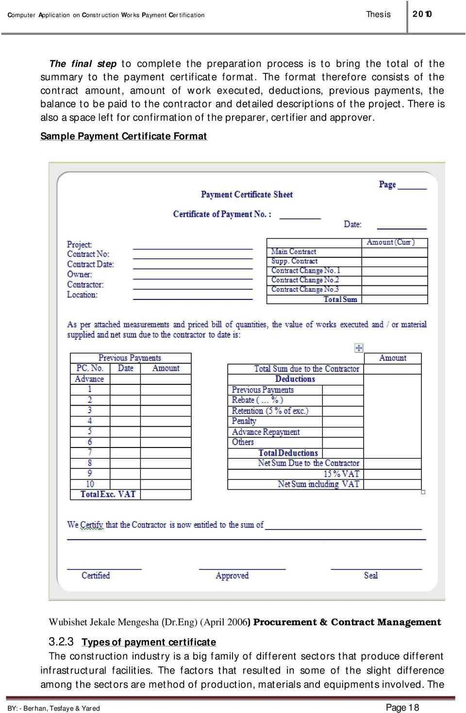 Computer Application On Construction Works Payment for Construction Payment Certificate Template