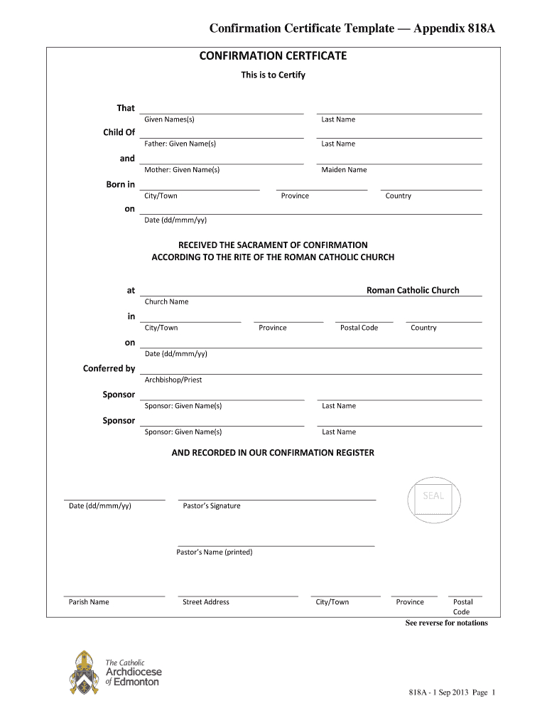 Confirmation Certificate Pdf – Fill Out And Sign Printable Pdf Template |  Signnow Within Roman Catholic Baptism Certificate Template