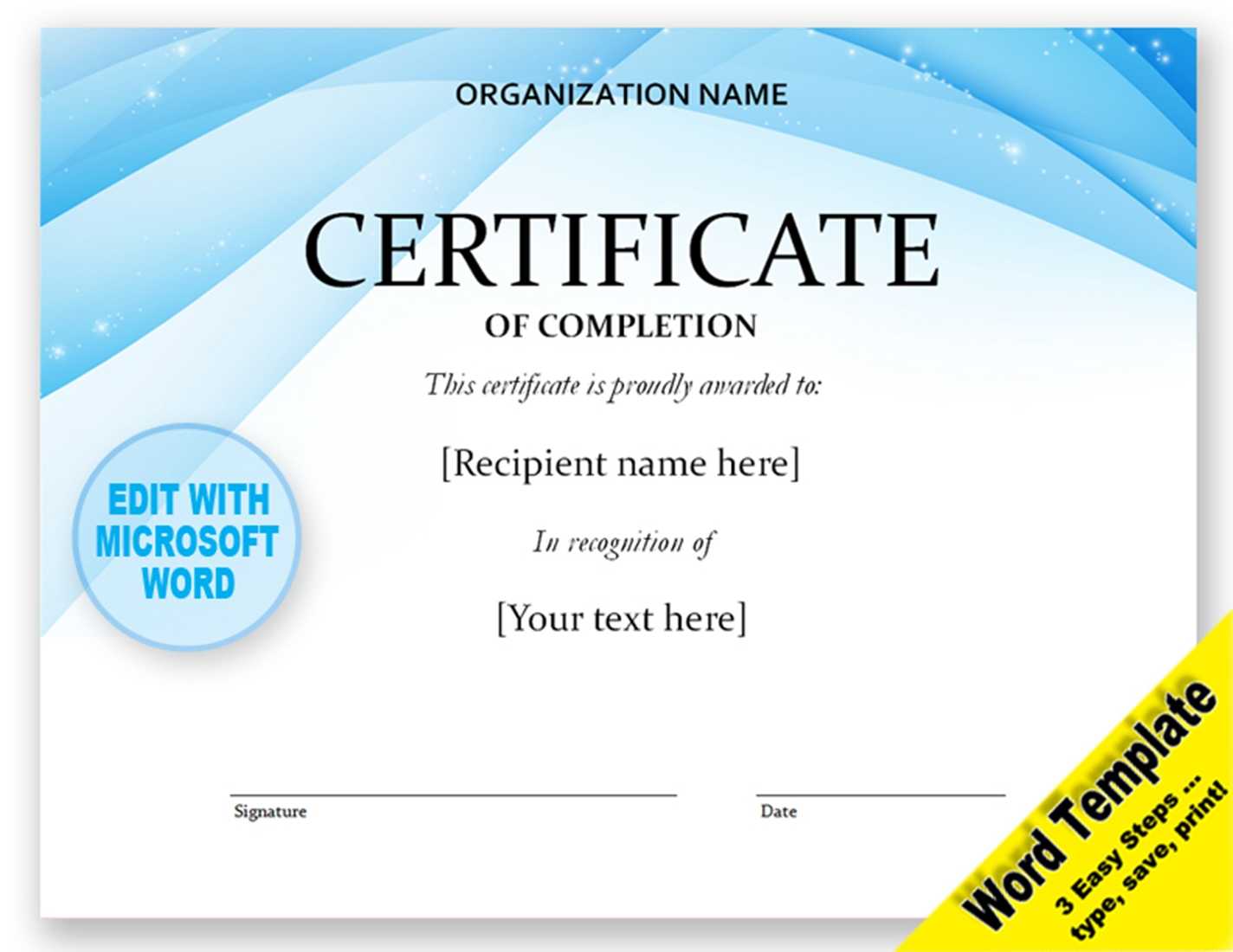 Contemporary Certificate Of Completion Template Digital Download Intended For Certificate Of Completion Word Template