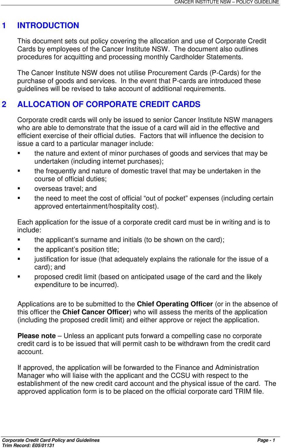 Corporate Credit Card Policy & Guidelines - Pdf Free Download Intended For Company Credit Card Policy Template