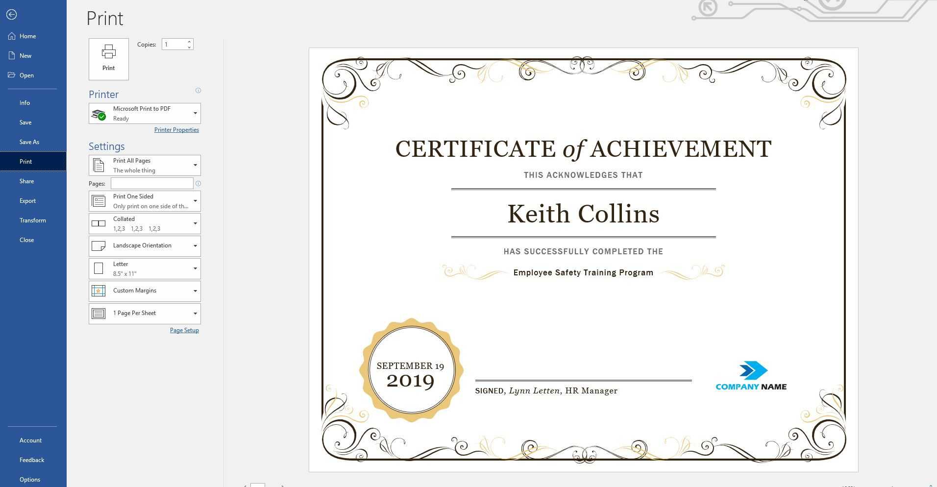 Create A Certificate Of Recognition In Microsoft Word In Word Certificate Of Achievement Template