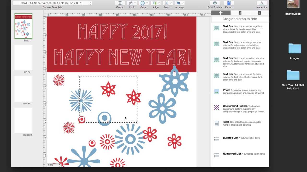 Create And Print A A4 Half Fold Greeting Card Inside Half Fold Greeting Card Template Word