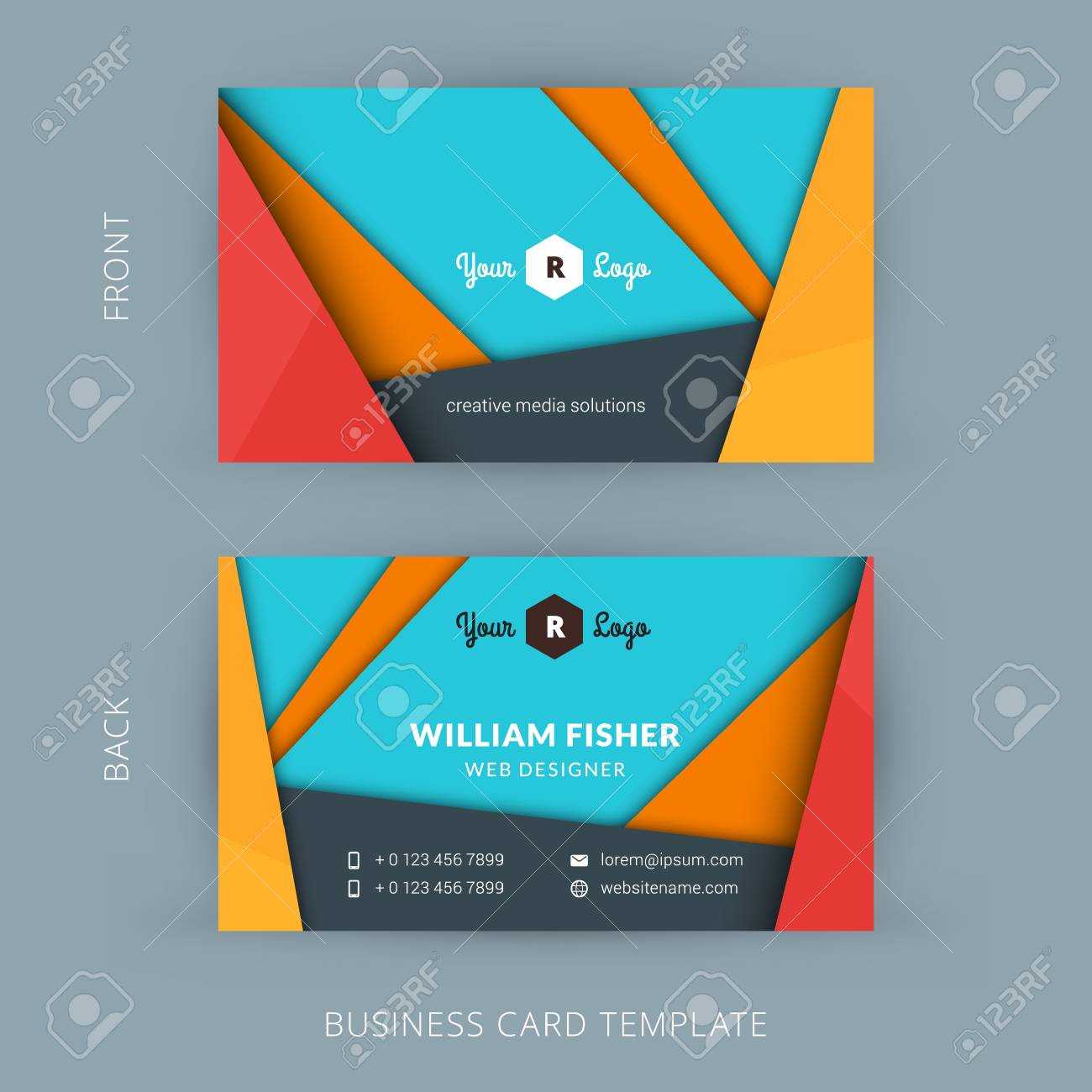 Creative And Clean Business Card Template With Material Design Abstract  Colorful Background Inside Web Design Business Cards Templates