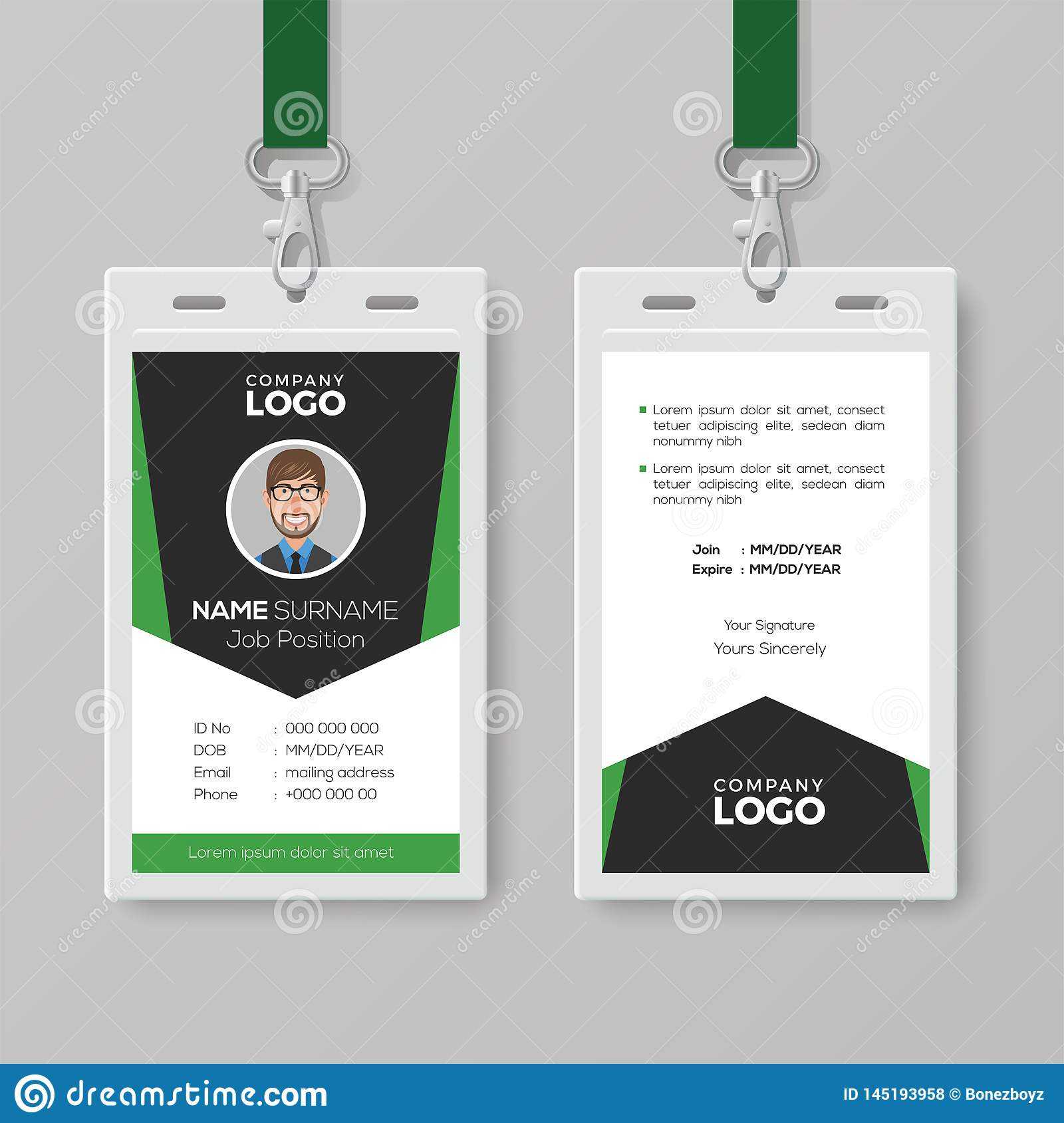 Creative Corporate Id Card Template With Green Details Stock For Work Id Card Template