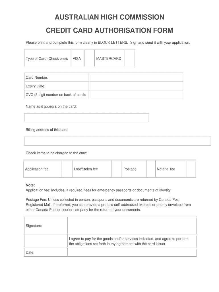 Credit Card Authorisation Form Australia - Fill Online Regarding Credit Card Authorisation Form Template Australia