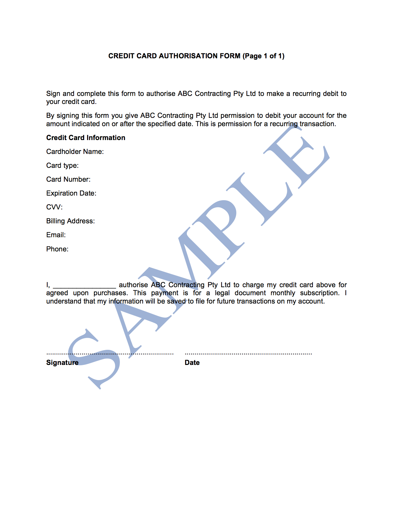 Credit Card Authorisation Form – Free Template | Sample Intended For Credit Card Authorisation Form Template Australia