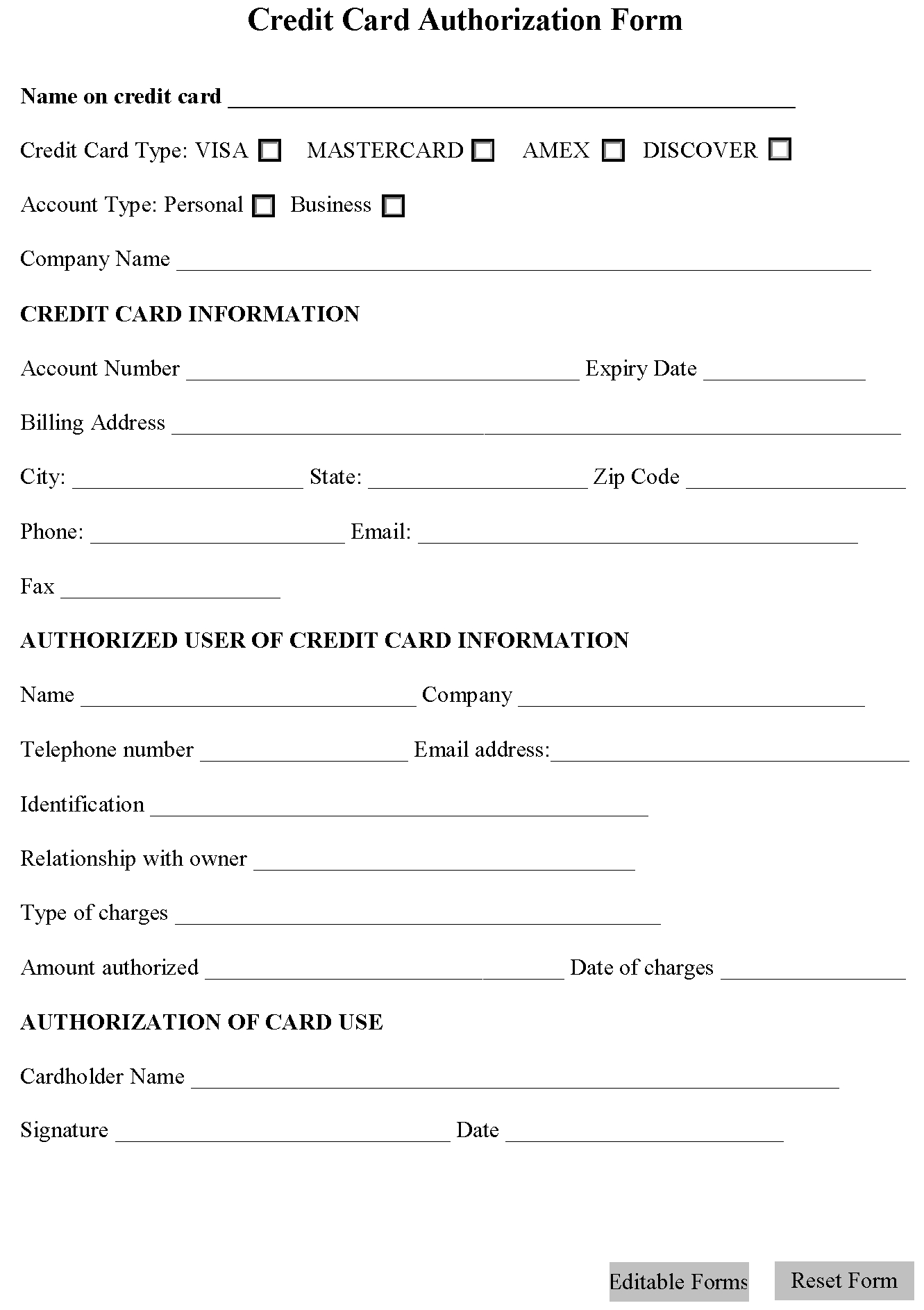 Credit Card Authorization Form | Editable Forms Pertaining To Credit Card Authorization Form Template Word