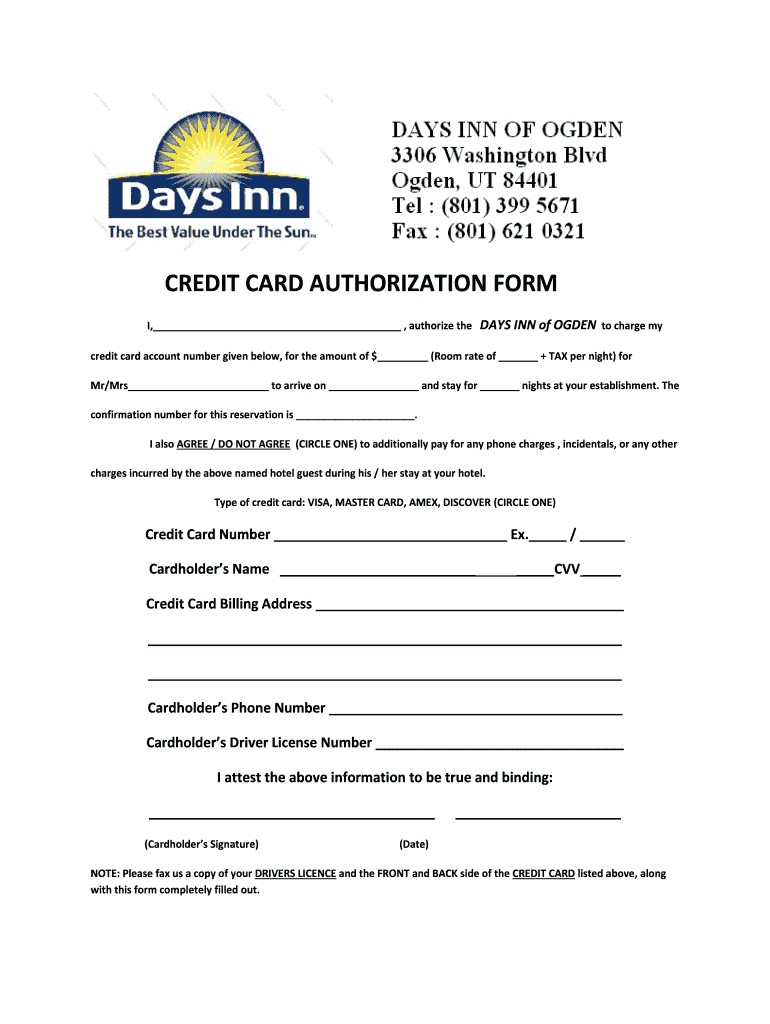 Credit Card Authorization Form - Fill Online, Printable In Hotel Credit Card Authorization Form Template