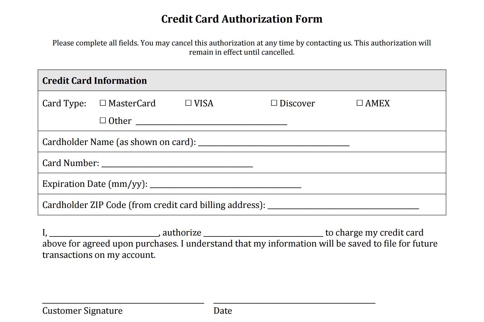 Credit Card Authorization Form Templates [Download] For Credit Card Billing Authorization Form Template