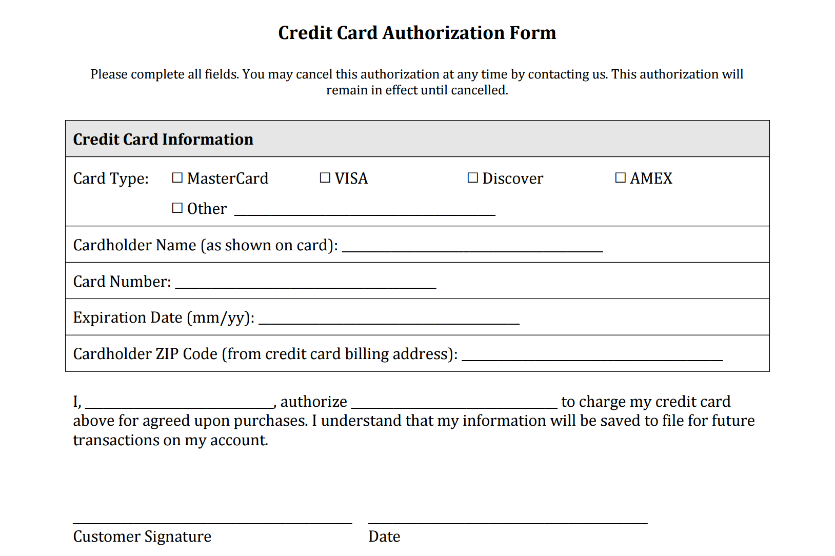 Credit Card Authorization Form Templates [Download] In Authorization To Charge Credit Card Template