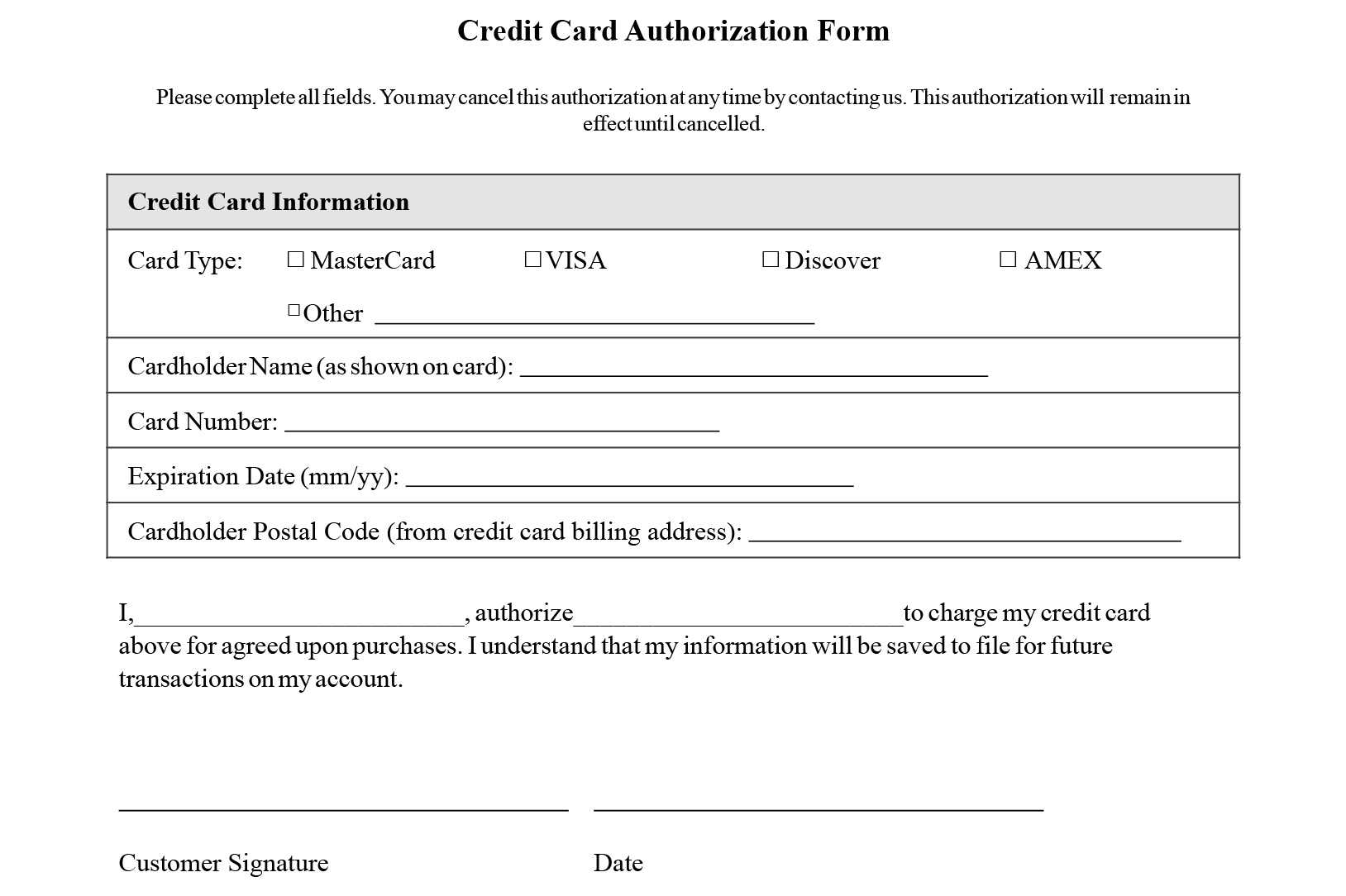Credit Card Authorization Form Templates [Download] In Credit Card Authorisation Form Template Australia