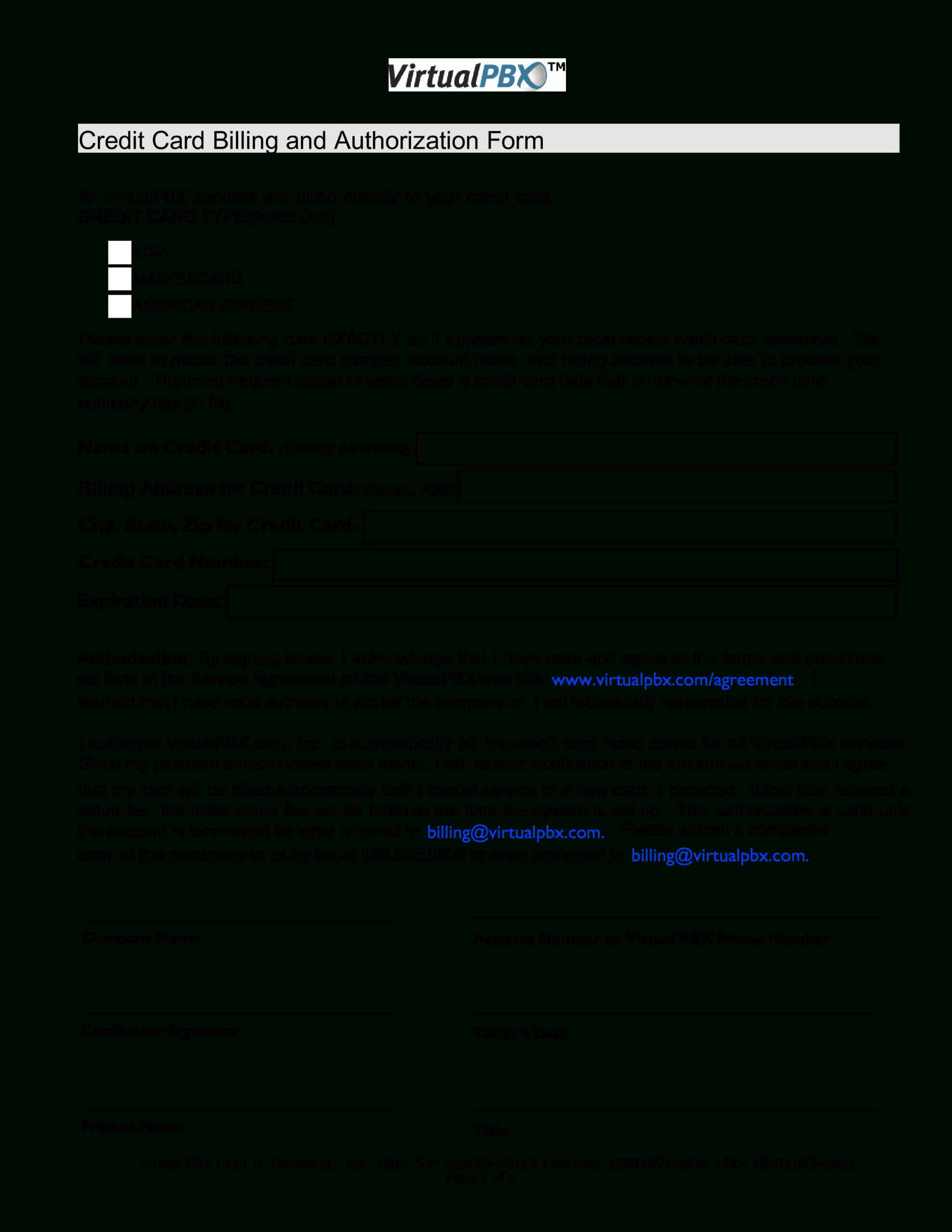 Credit Card Billing Form | Templates At Allbusinesstemplates Inside Corporate Credit Card Agreement Template