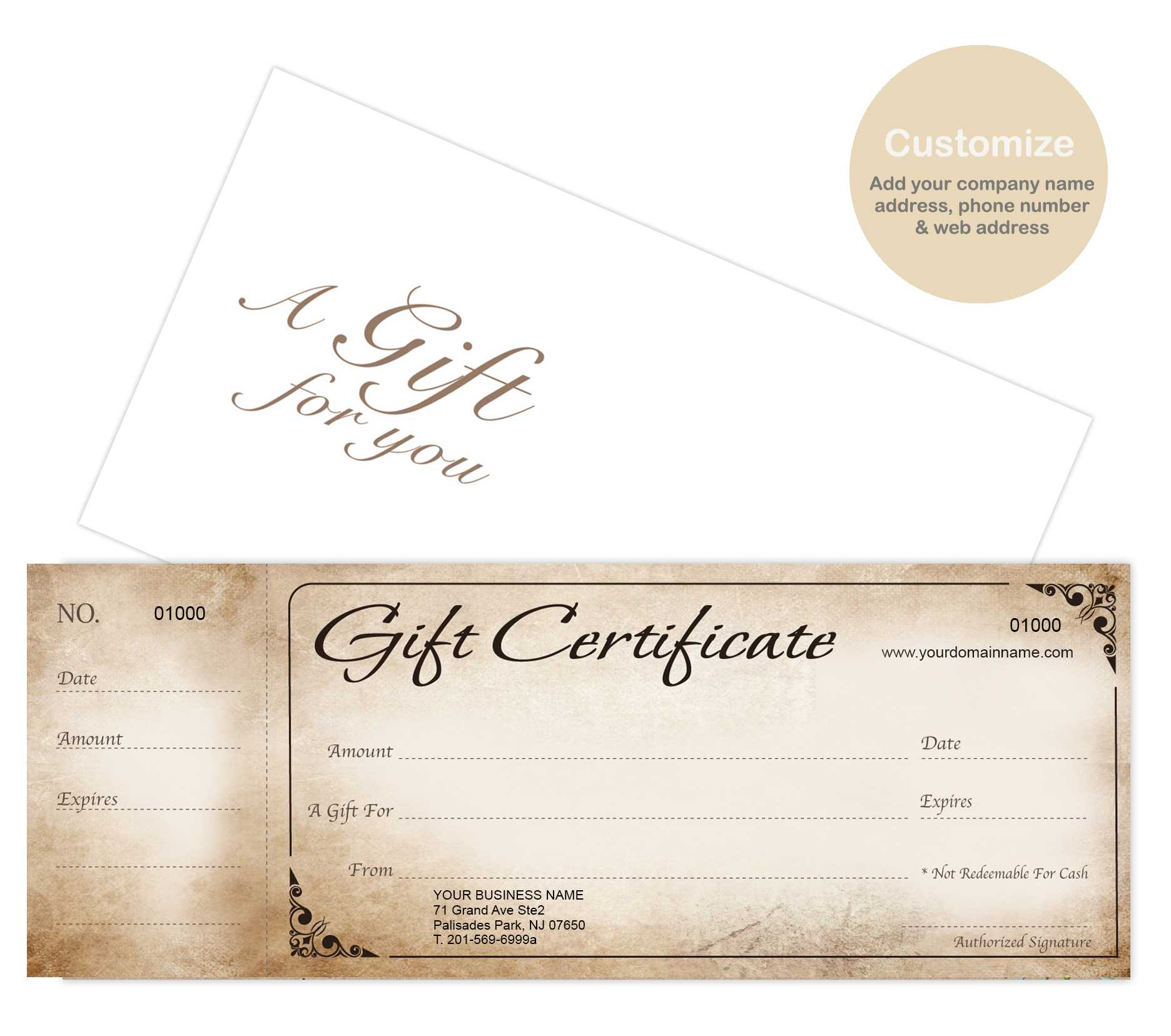 Custom Gift Certificates Cards With Envelopes 100 Set – Rustic Pertaining To Custom Gift Certificate Template