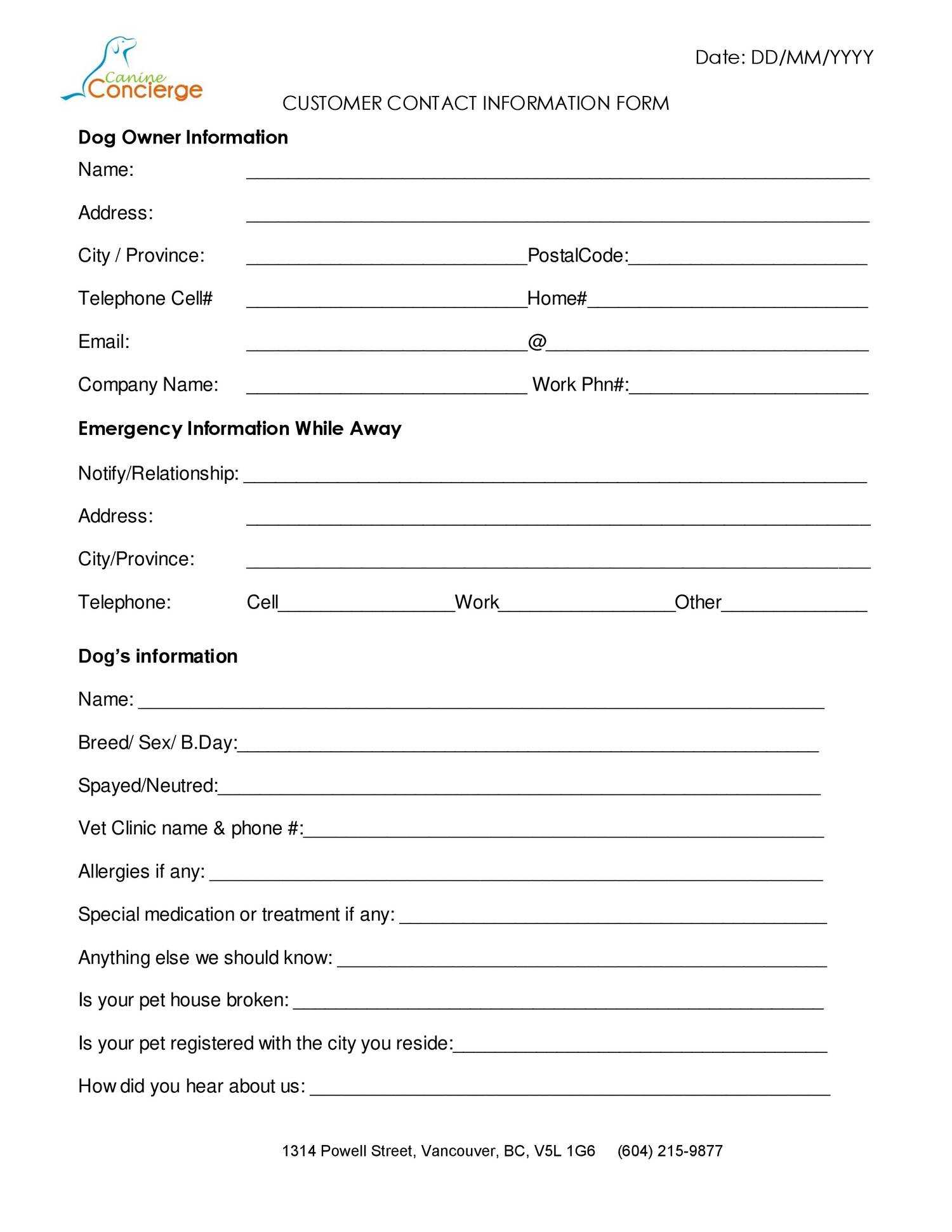 Customer Contact Information Form – Karan.ald2014 Throughout Customer Information Card Template