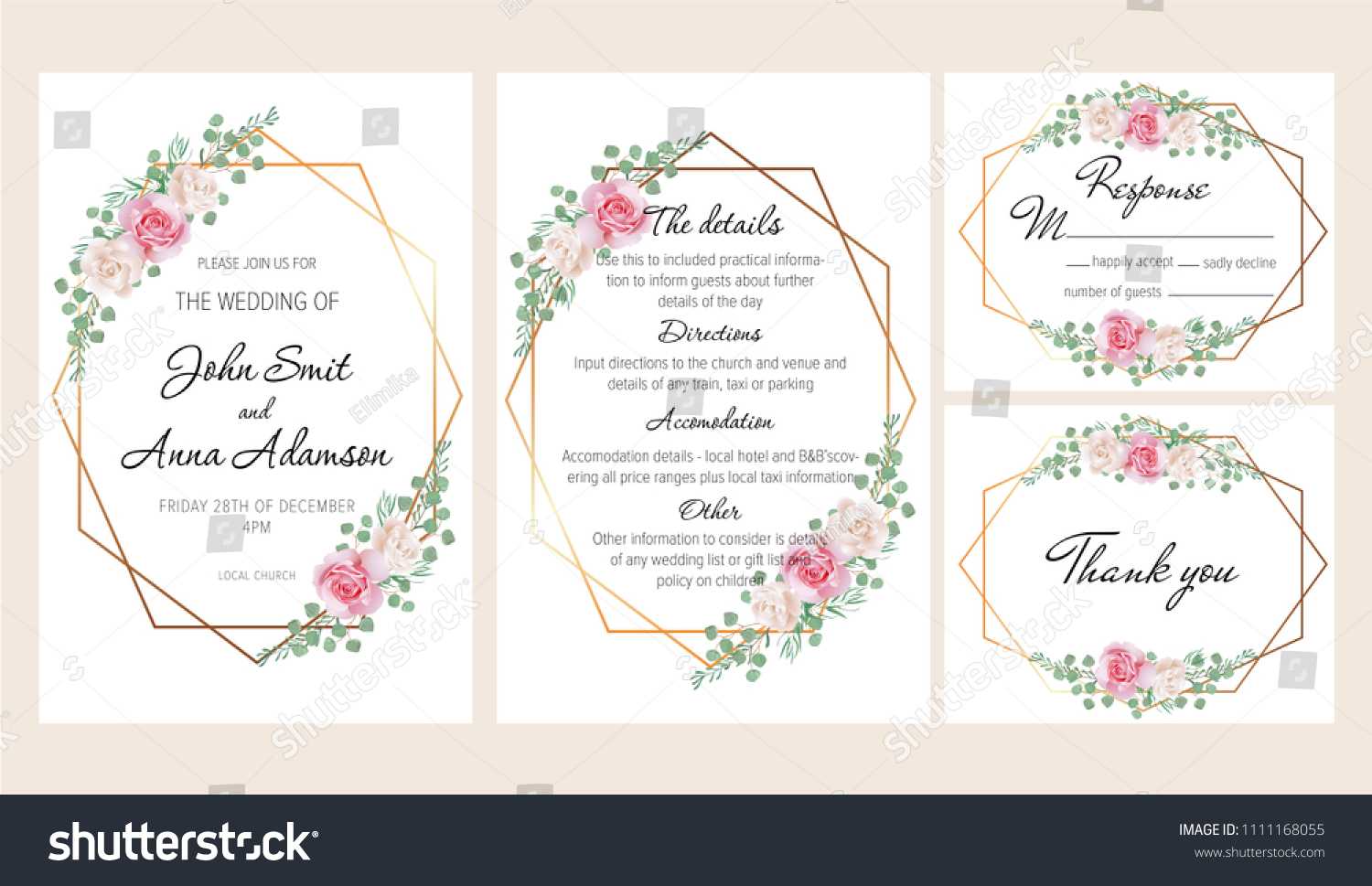 Стоковая Векторная Графика «Beautiful Modern Geometric Inside Church Wedding Invitation Card Template
