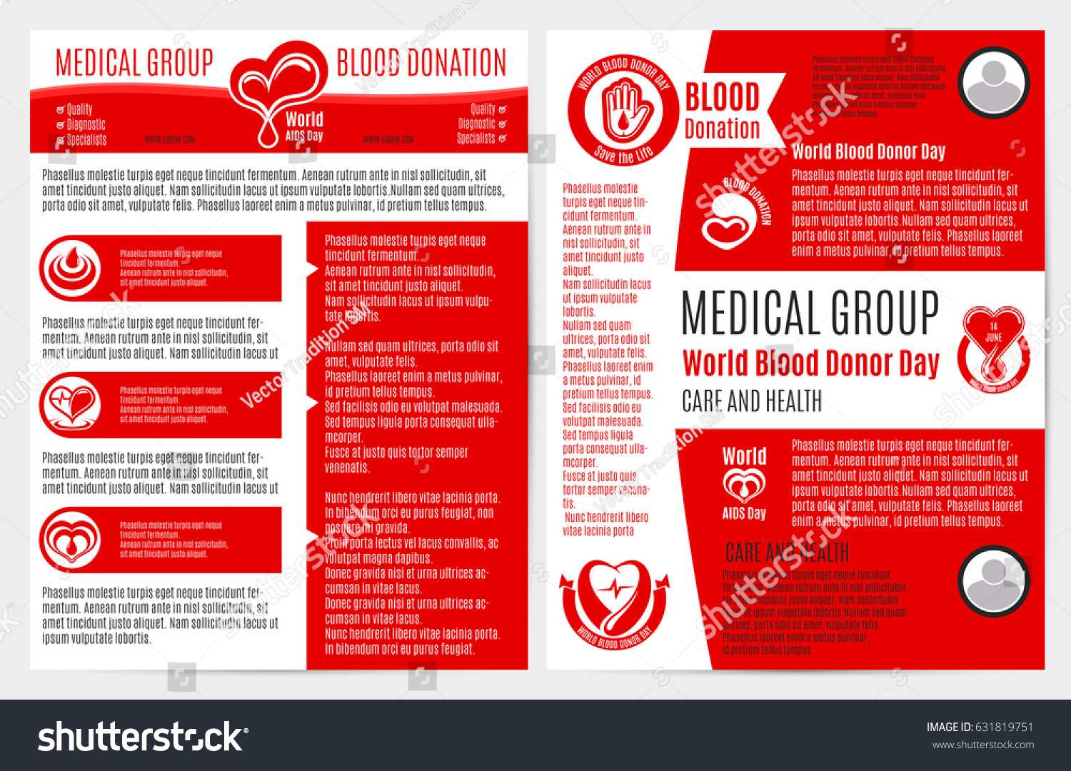 Стоковая Векторная Графика «Blood Donation Medical Brochure in Hiv Aids Brochure Templates