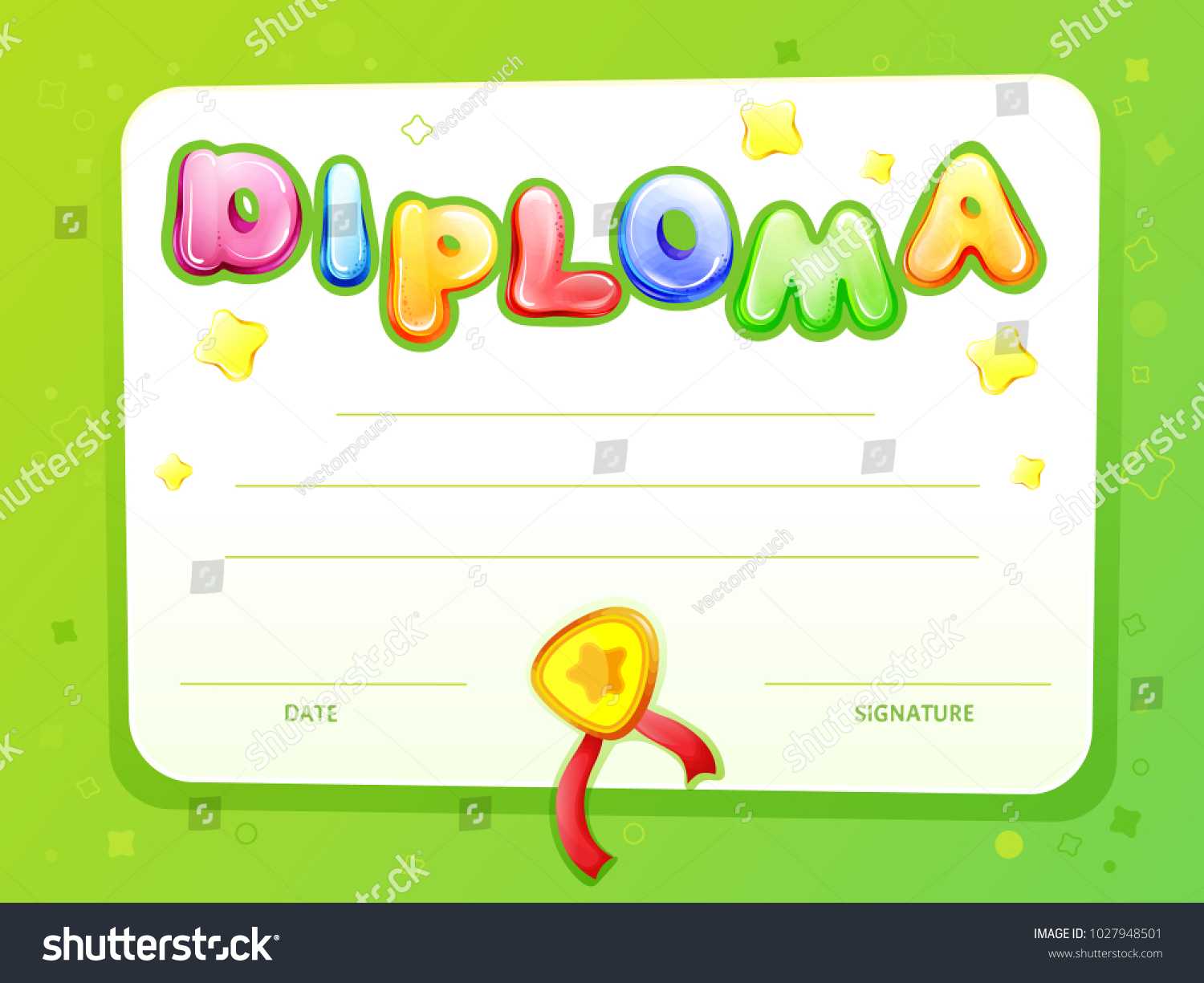 Стоковая Векторная Графика «Cartoon Kids Certificate Diploma With Certificate Of Achievement Template For Kids
