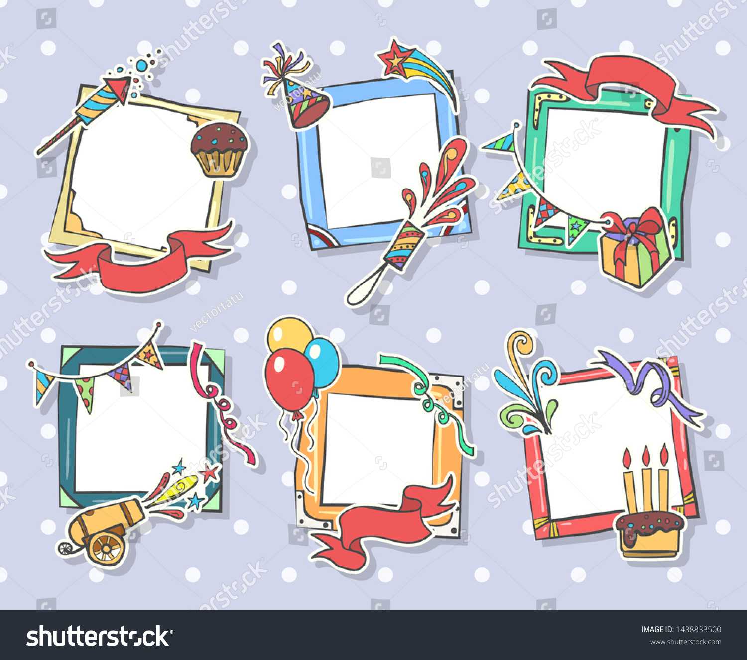 Стоковая Векторная Графика «Creative Birthday Frames Kids With Birthday Card Collage Template