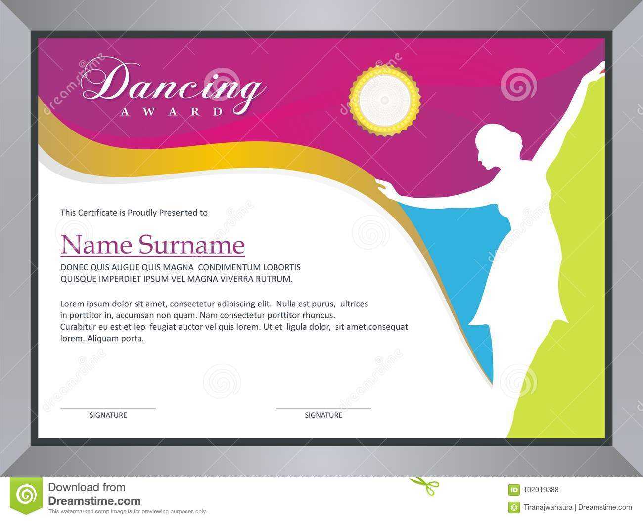 Dancing Award Stock Vector. Illustration Of Fashion – 102019388 With Regard To Dance Certificate Template