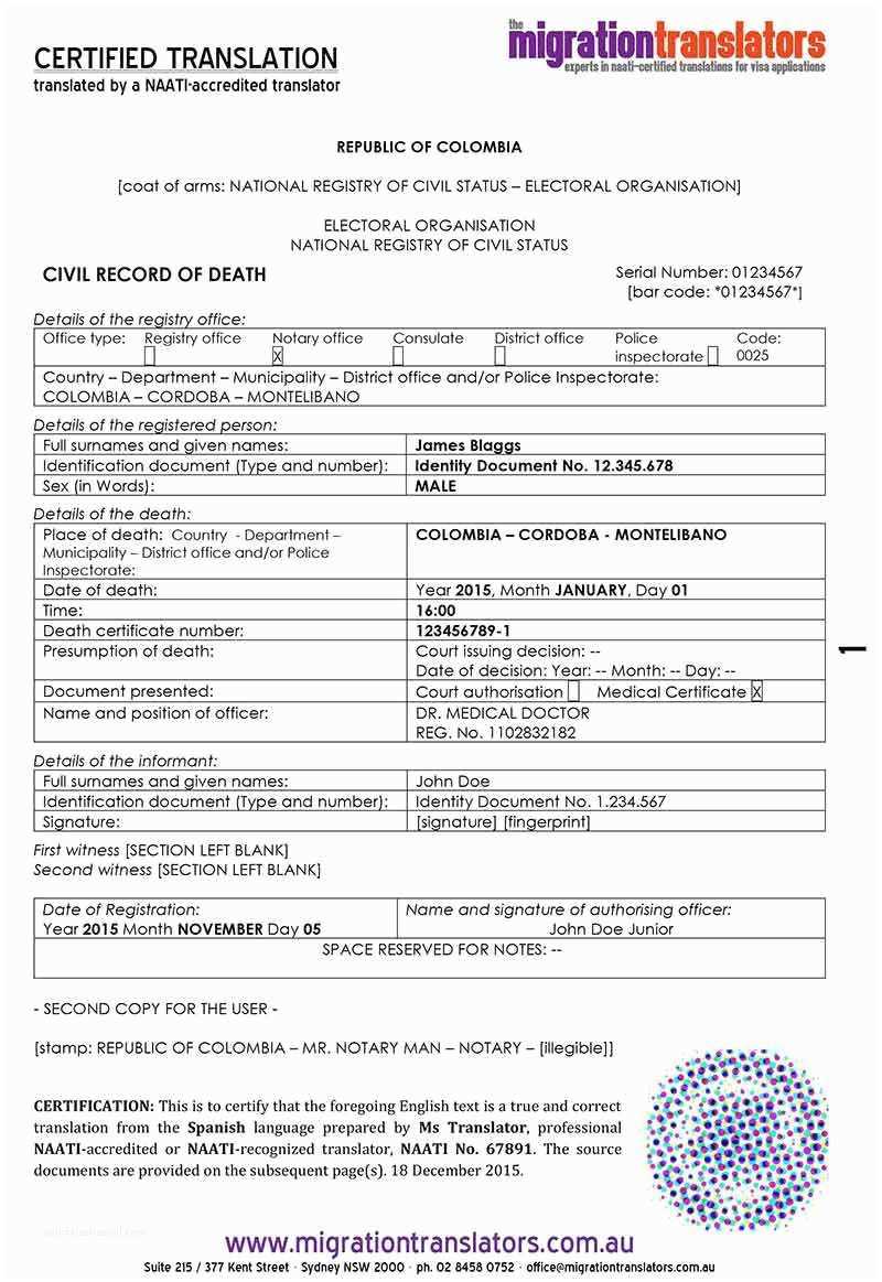 Death Certificate Translation Template Spanish To English With Regard To Death Certificate Translation Template