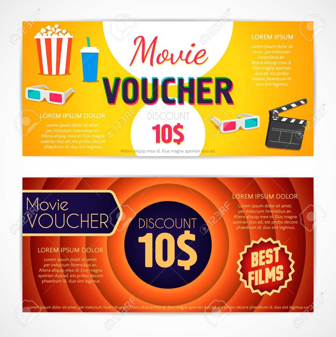 Discount Voucher Movie Template, Cinema Gift Certificate, Coupon.. Within Movie Gift Certificate Template