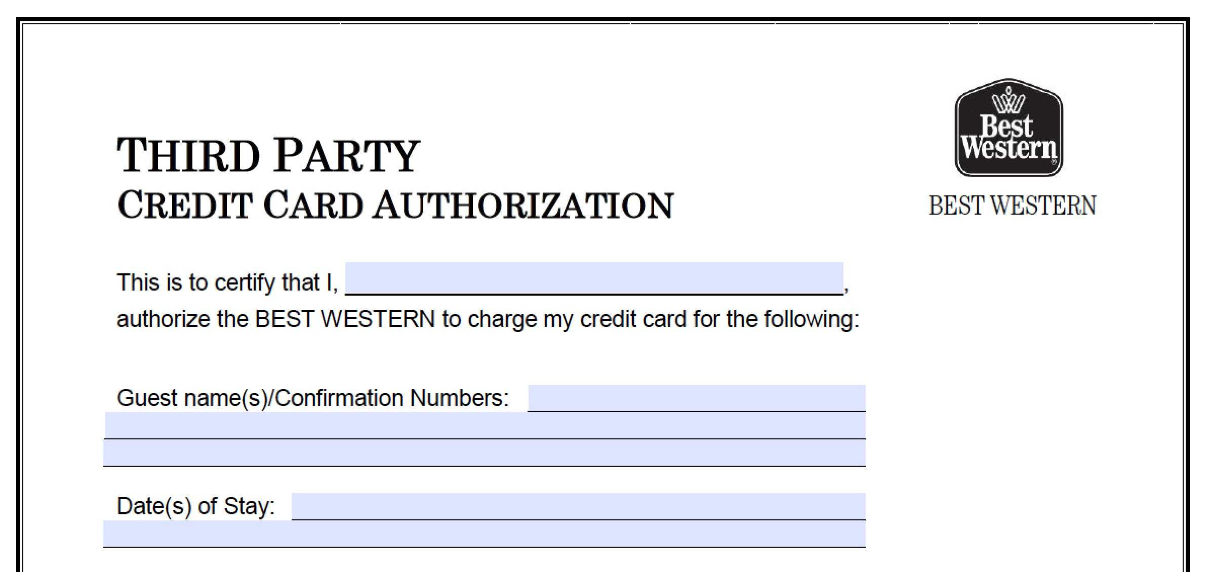 Download Best Western Credit Card Authorization Form Inside Hotel Credit Card Authorization Form Template