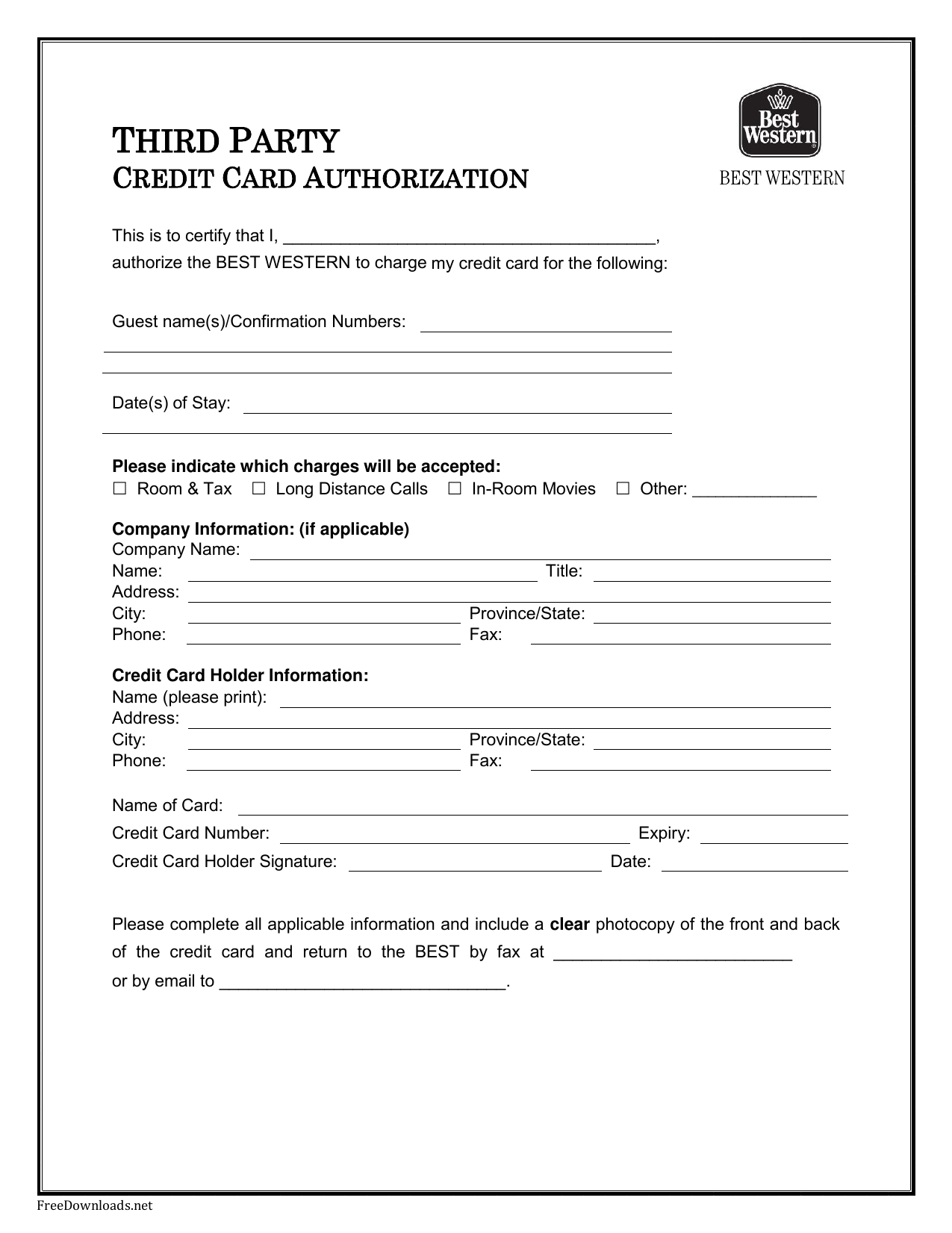 Download Best Western Credit Card Authorization Form With Credit Card Payment Form Template Pdf